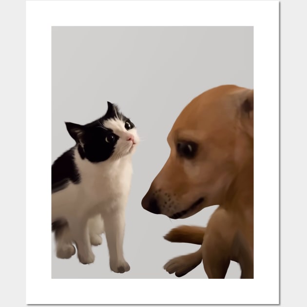 Cat and dog couple relationships memes viral video Wall Art by PrimeStore